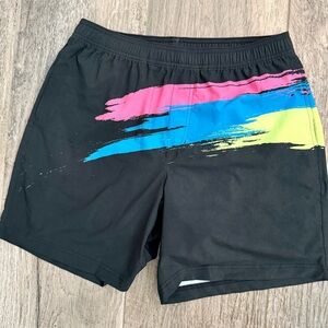 Black Chubbies Shorts with Colorful Brush Strokes Abstract drawstring elastic